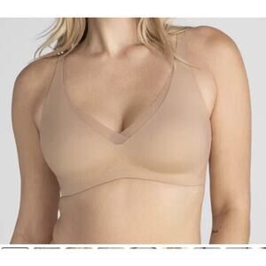 HoneyLove Crossover V-Neck Bra Wireless Adjustable Padded Tan Beige Plus Size 1X